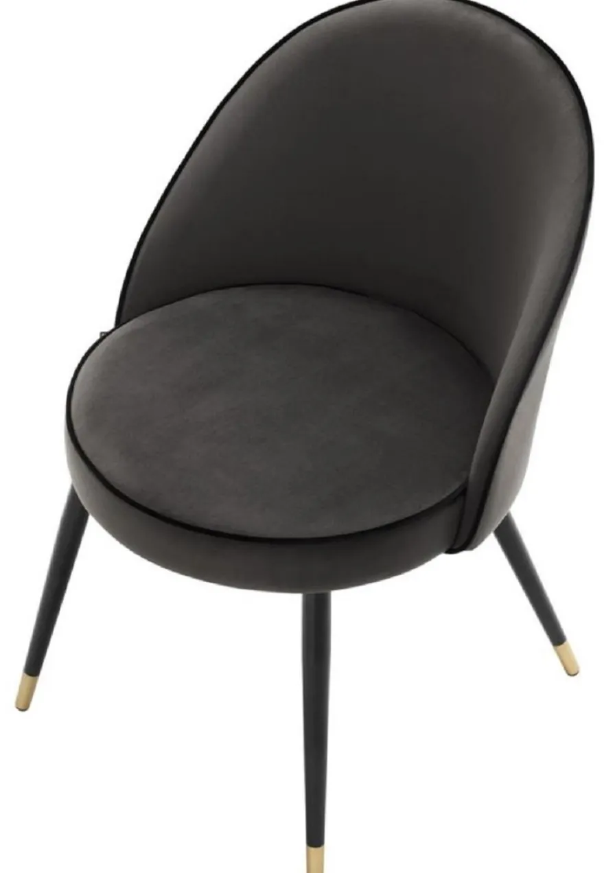 Casa Padrino Luxus Esszimmerstuhl Set Dunkelgrau / Schwarz / Messing 55 x 64 x H. 83 cm - Esszimmermöbel - Luxus Kollektion