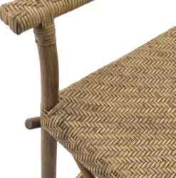 Casa Padrino Luxus Esszimmerstuhl Naturfarben 58,5 x 55,5 x H. 91,5 cm - Massivholz Stuhl mit Armlehnen und handgewebtem Rattangeflecht - Luxus Esszimmer Möbel