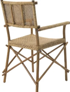Casa Padrino Luxus Esszimmerstuhl Naturfarben 58,5 x 55,5 x H. 91,5 cm - Massivholz Stuhl mit Armlehnen und handgewebtem Rattangeflecht - Luxus Esszimmer Möbel