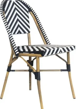 Casa Padrino Luxus Esszimmer Stuhl Weiß / Schwarz / Beige 49 x 46 x H. 91 cm - Luxus Rattan Garten Stuhl - Esszimmer Möbel - Garten Möbel - Rattan Möbel - Luxus Möbel