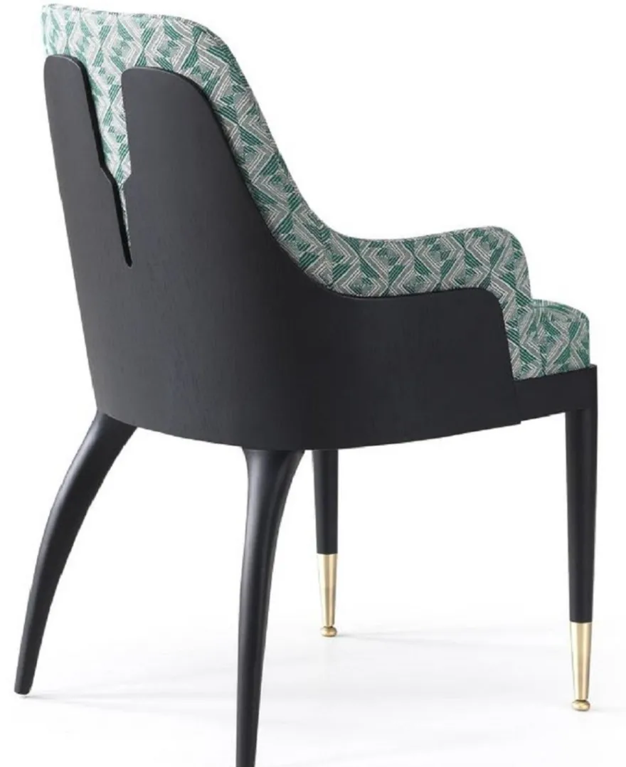 Casa Padrino Luxus Esszimmer Set Grün Muster / Schwarz / Messing - 1 Luxus Esstisch & 8 Luxus Esszimmerstühle - Esszimmer Möbel - Luxus Möbel - Luxus Kollektion