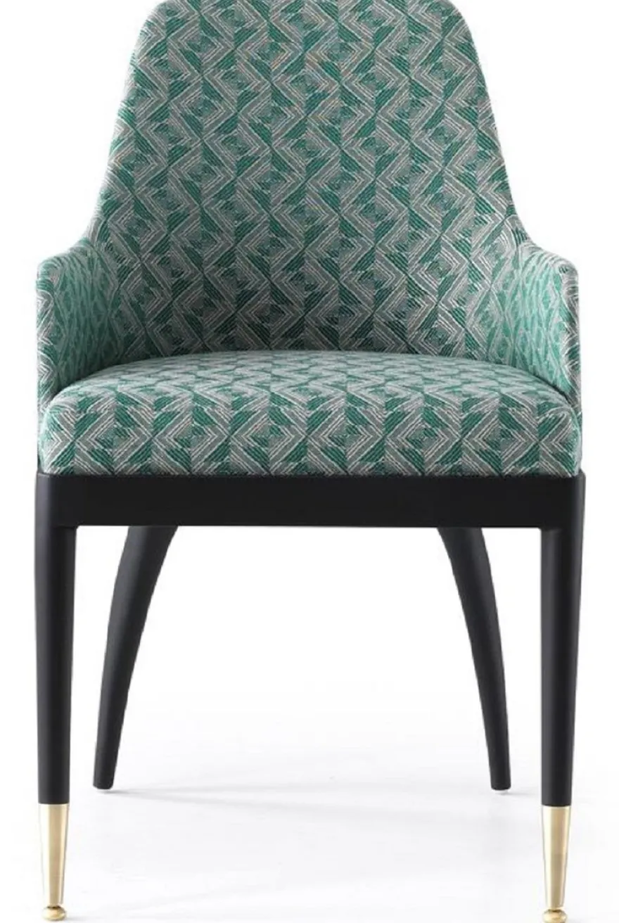 Casa Padrino Luxus Esszimmer Set Grün Muster / Schwarz / Messing - 1 Luxus Esstisch & 8 Luxus Esszimmerstühle - Esszimmer Möbel - Luxus Möbel - Luxus Kollektion