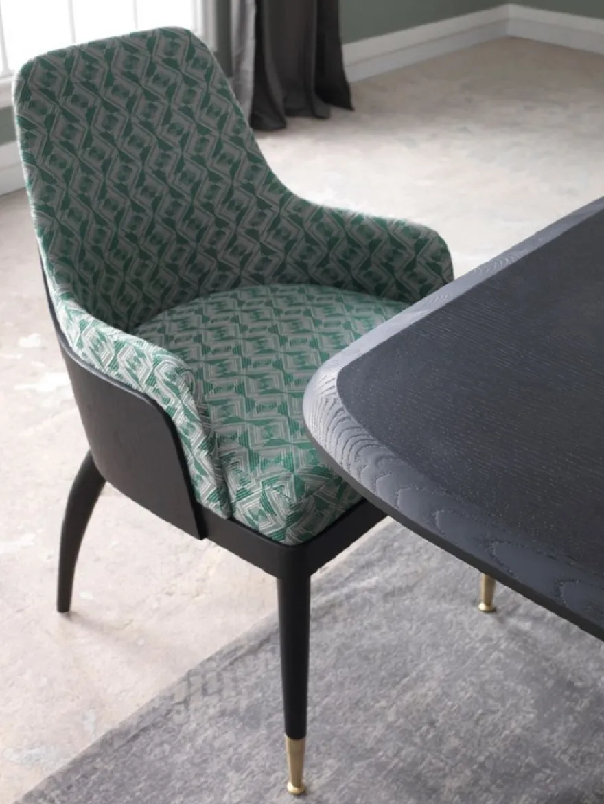 Casa Padrino Luxus Esszimmer Set Grün Muster / Schwarz / Messing - 1 Luxus Esstisch & 8 Luxus Esszimmerstühle - Esszimmer Möbel - Luxus Möbel - Luxus Kollektion