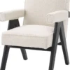 Casa Padrino Luxus Esszimmerstuhl Creme / Schwarz 63 x 70 x H. 87,5 cm - Edler Küchenstuhl mit Armlehnen - Luxus Esszimmer Möbel