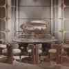 Casa Padrino Luxus Esszimmer Set Grau / Gold - 1 Luxus Esstisch & 8 Luxus Esszimmerstühle - Luxus Hotel & Esszimmer Möbel