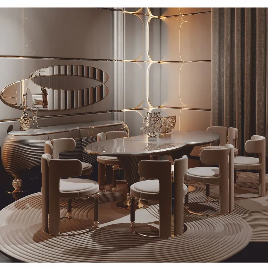 Casa Padrino Luxus Esszimmer Set Grau / Gold - 1 Luxus Esstisch & 8 Luxus Esszimmerstühle - Luxus Hotel & Esszimmer Möbel