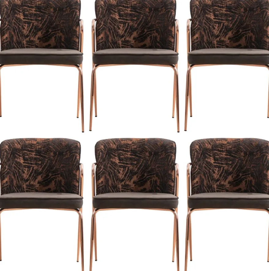 Casa Padrino Luxus Esszimmer Stuhl 6er Set mit Armlehnen Grau / Braun / Schwarz / Kupfer