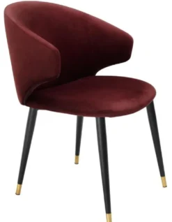 Casa Padrino Luxus Esszimmerstuhl mit Armlehnen Dunkles Bordeauxrot / Schwarz / Gold 57 x 66 x H. 83 cm - Esszimmermöbel