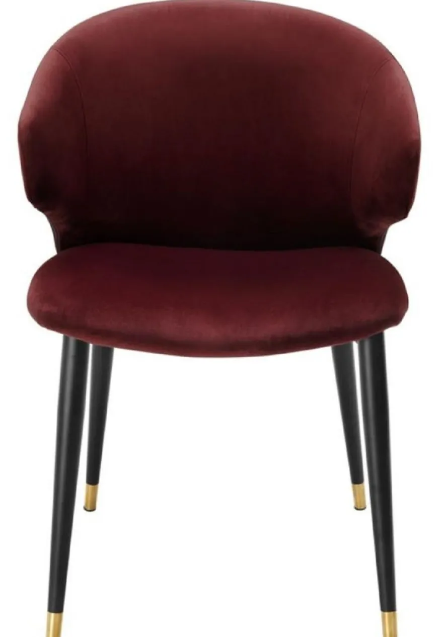 Casa Padrino Luxus Esszimmerstuhl mit Armlehnen Dunkles Bordeauxrot / Schwarz / Gold 57 x 66 x H. 83 cm - Esszimmermöbel