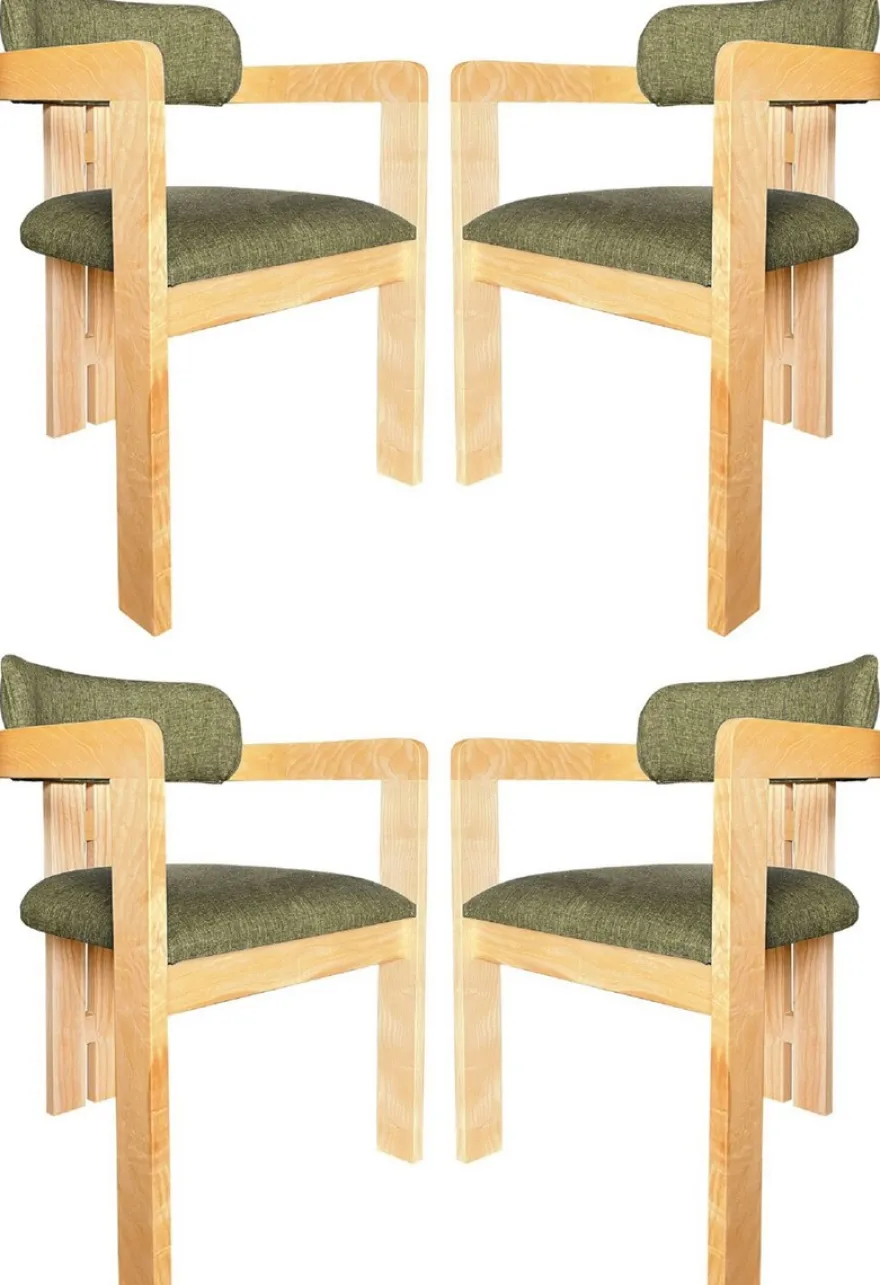 Casa Padrino Luxus Esszimmerstuhl 4er Set mit Armlehnen Grün / Naturfarben 56 x 54 x H. 82 cm - Esszimmer Möbel - Restaurant Möbel - Massivholz Möbel - Luxus Möbel