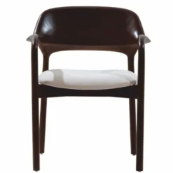 Casa Padrino Luxus Esszimmer Stuhl mit Armlehnen Dunkelbraun / Weiß - Esszimmer Möbel