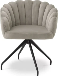 Casa Padrino Luxus Esszimmerstuhl Greige / Schwarz 65,5 x 64 x H. 78,5 cm - Drehstuhl mit edlem Samtsoff - Esszimmer Möbel - Luxus Möbel - Luxus Einrichtung - Esszimmer Einrichtung