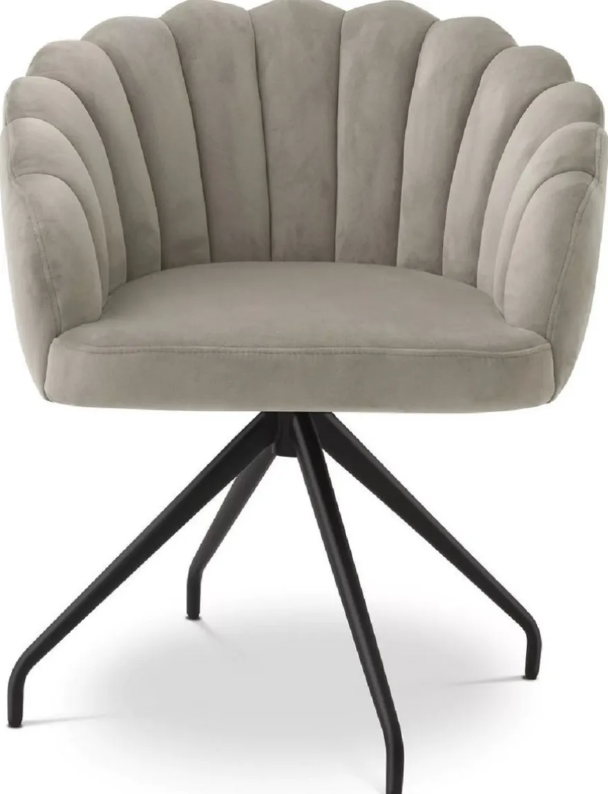 Casa Padrino Luxus Esszimmerstuhl Greige / Schwarz 65,5 x 64 x H. 78,5 cm - Drehstuhl mit edlem Samtsoff - Esszimmer Möbel - Luxus Möbel - Luxus Einrichtung - Esszimmer Einrichtung