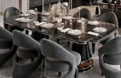Casa Padrino Luxus Esszimmer Stuhl 8er Set Grau / Schwarz / Gold 57 x 60 x H. 85 cm - Esszimmer Möbel - Restaurant Möbel - Hotel Möbel - Luxus Möbel - Luxus Kollektion