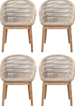 Casa Padrino Luxus Esszimmer Stuhl 4er Set Grau / Naturfarben 60 x 60 x H. 80 cm - Luxus Garten Stühle mit edlem Rattangeflecht - Esszimmer Möbel - Garten Möbel - Rattan Möbel - Luxus Möbel