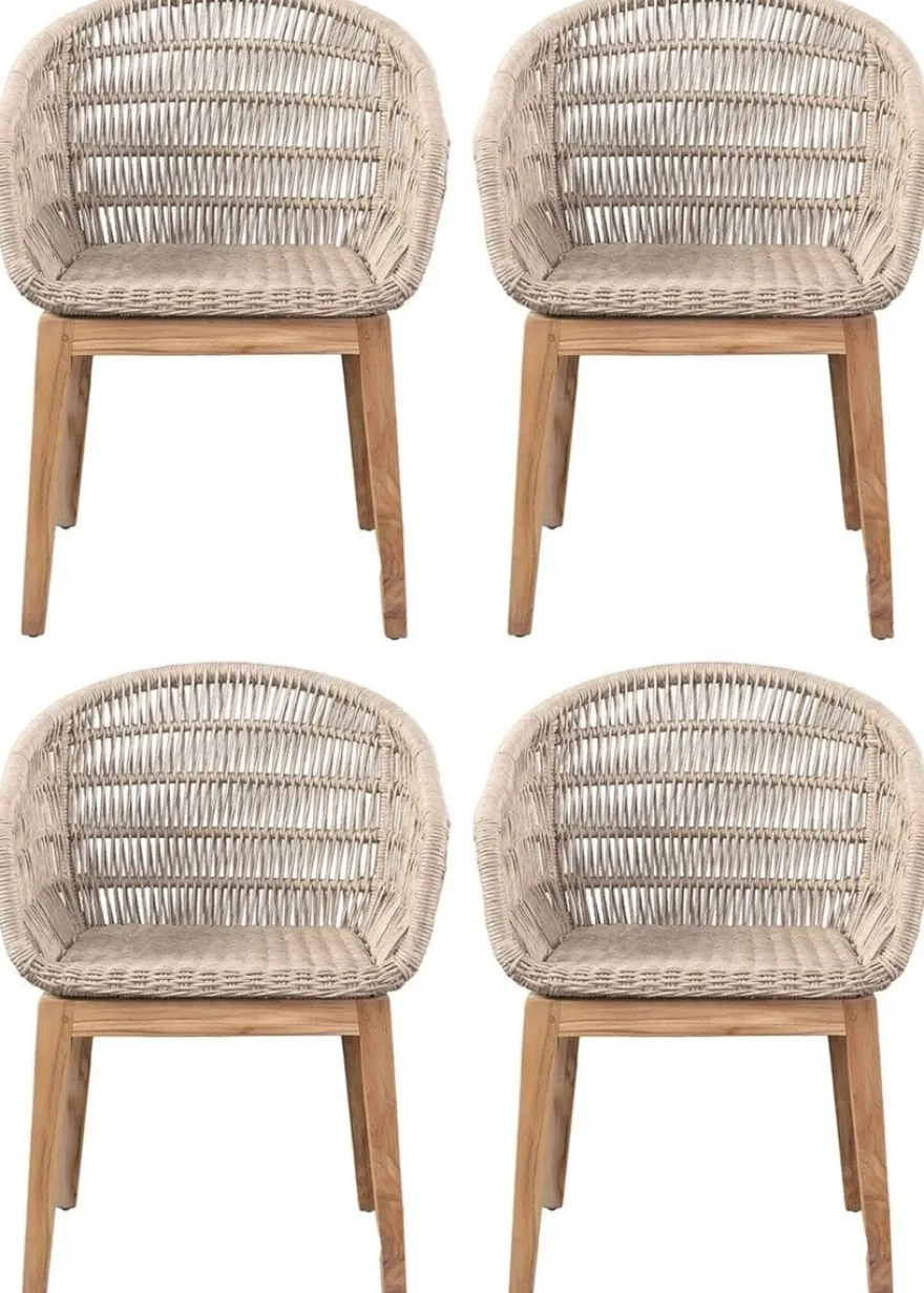 Casa Padrino Luxus Esszimmer Stuhl 4er Set Grau / Naturfarben 60 x 60 x H. 80 cm - Luxus Garten Stühle mit edlem Rattangeflecht - Esszimmer Möbel - Garten Möbel - Rattan Möbel - Luxus Möbel
