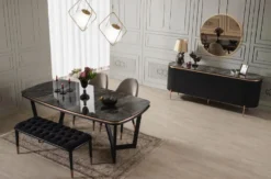 Casa Padrino Luxus Esszimmerstuhl 4er Set mit Armlehnen Grau / Schwarz / Kupfer 52 x 52 x H. 88 cm - Esszimmer Möbel - Restaurant Möbel - Esszimmer Einrichtung - Luxus Möbel - Luxus Einrichtung