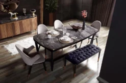 Casa Padrino Luxus Esszimmerstuhl 4er Set mit Armlehnen Grau / Schwarz / Kupfer 52 x 52 x H. 88 cm - Esszimmer Möbel - Restaurant Möbel - Esszimmer Einrichtung - Luxus Möbel - Luxus Einrichtung