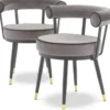 Casa Padrino Luxus Esszimmerstuhl Set Grau / Schwarz / Messing 66 x 59 x H. 70 cm - Esszimmerstühle mit edlem Samtstoff - Esszimmer Möbel