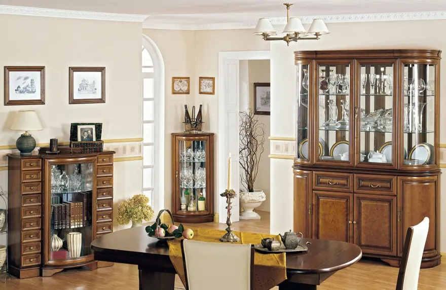 Casa Padrino Luxus Esszimmerschrank Braun 159,5 x 42 x H. 212,5 cm - Massivholz Küchenschrank - 2 Teiliger Vitrinenschrank - Luxus Massivholz Esszimmer Möbel