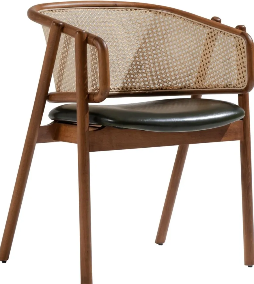 Casa Padrino Luxus Esszimmer Stuhl mit Armlehnen Braun / Naturfarben / Dunkelgrün H. 77 cm