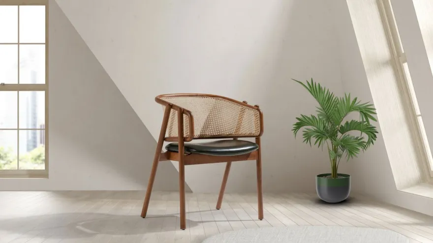 Casa Padrino Luxus Esszimmer Stuhl mit Armlehnen Braun / Naturfarben / Dunkelgrün H. 77 cm