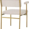 Casa Padrino Luxus Esszimmerstuhl Creme / Messingfarben 64 x 67 x H. 84 cm - Edler Küchenstuhl mit Armlehnen - Luxus Esszimmer Möbel