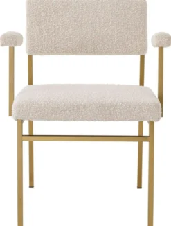 Casa Padrino Luxus Esszimmerstuhl Creme / Messingfarben 64 x 67 x H. 84 cm - Edler Küchenstuhl mit Armlehnen - Luxus Esszimmer Möbel