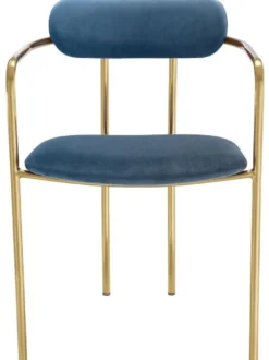 Casa Padrino Luxus Esszimmerstühle mit Armlehnen Blau / Gold 53 x 50 x H. 74 cm - Küchenstühle mit edlem Samtstoff - Esszimmer Set - Esszimmer Möbel