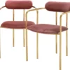 Casa Padrino Luxus Esszimmerstühle mit Armlehnen Rosa / Gold 53 x 50 x H. 74 cm - Küchenstühle mit edlem Samtstoff - Esszimmer Set - Esszimmer Möbel
