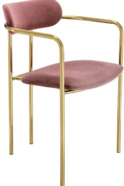 Casa Padrino Luxus Esszimmerstühle mit Armlehnen Rosa / Gold 53 x 50 x H. 74 cm - Küchenstühle mit edlem Samtstoff - Esszimmer Set - Esszimmer Möbel