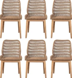 Casa Padrino Luxus Esszimmer Stuhl 6er Set Braun / Naturfarben 50 x 60 x H. 90 cm - Luxus Garten Stühle mit edlem Rattangeflecht - Esszimmer Möbel - Garten Möbel - Rattan Möbel - Luxus Möbel