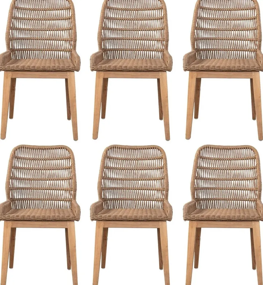 Casa Padrino Luxus Esszimmer Stuhl 6er Set Braun / Naturfarben 50 x 60 x H. 90 cm - Luxus Garten Stühle mit edlem Rattangeflecht - Esszimmer Möbel - Garten Möbel - Rattan Möbel - Luxus Möbel