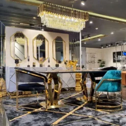 Casa Padrino Luxus Esszimmerstuhl Türkis / Gold 60 x 56 x H. 80 cm - Luxus Esszimmer Möbel - Luxus Qualität