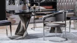 Casa Padrino Luxus Esszimmer Stuhl 6er Set mit Armlehnen Grau / Silber 65 x 55 x H. 85 cm - Luxus Küchen Stühle - Esszimmer Möbel - Luxus Möbel