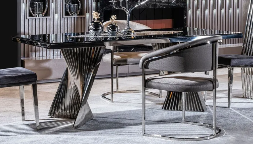 Casa Padrino Luxus Esszimmer Stuhl 6er Set mit Armlehnen Grau / Silber 65 x 55 x H. 85 cm - Luxus Küchen Stühle - Esszimmer Möbel - Luxus Möbel