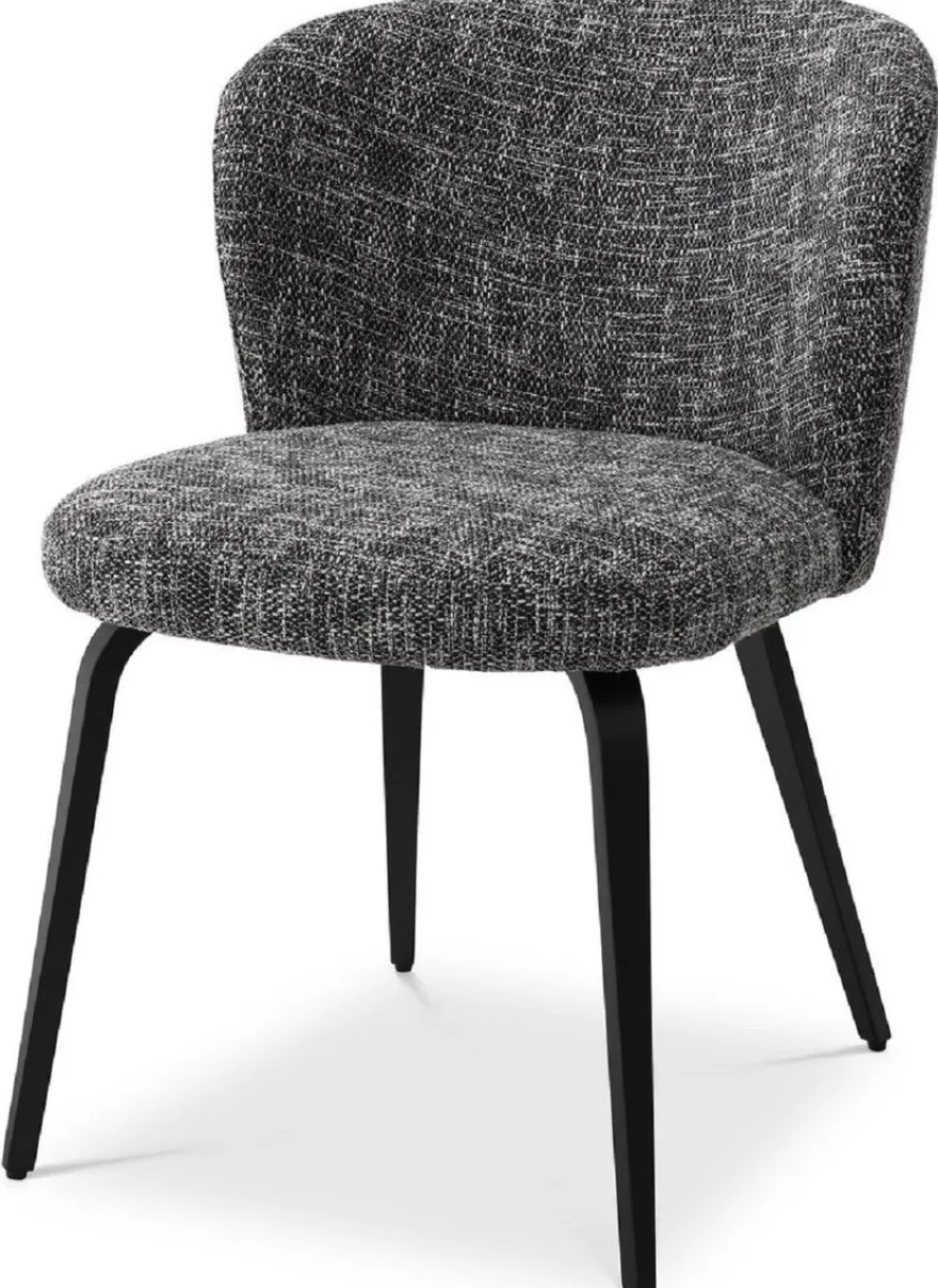 Casa Padrino Luxus Esszimmerstuhl Schwarz / Schwarz 57 x 69 x H. 81 cm - Gepolsterter Küchenstuhl im Retro Design - Luxus Retro Esszimmer Möbel