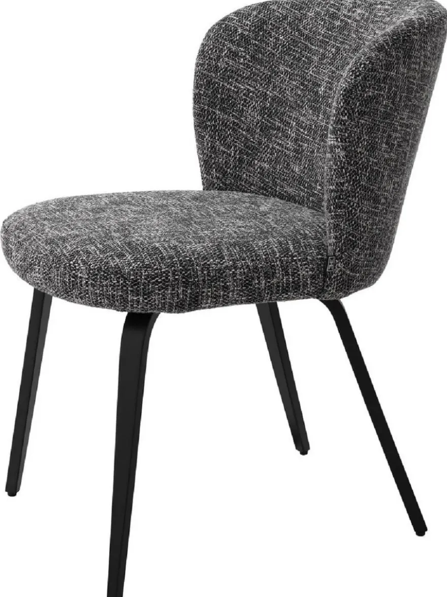 Casa Padrino Luxus Esszimmerstuhl Schwarz / Schwarz 57 x 69 x H. 81 cm - Gepolsterter Küchenstuhl im Retro Design - Luxus Retro Esszimmer Möbel