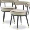 Casa Padrino Luxus Esszimmerstuhl Set Greige / Schwarz / Messing 66 x 59 x H. 70 cm - Esszimmerstühle mit edlem Samtstoff - Esszimmer Möbel