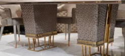 Casa Padrino Luxus Esszimmer Set Weiß / Grau / Gold - 1 Luxus Esstisch & 6 Luxus Esszimmerstühle - Luxus Esszimmer Möbel