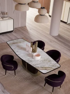 Casa Padrino Luxus Esszimmer Stuhl 6er Set Lila / Schwarz / Beige - Küchen Stühle mit Armlehnen - Esszimmer Möbel - Restaurant Möbel - Hotel Möbel - Luxus Möbel