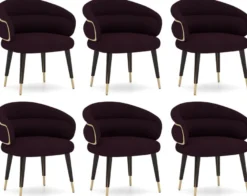 Casa Padrino Luxus Esszimmer Stuhl 6er Set Lila / Schwarz / Beige - Küchen Stühle mit Armlehnen - Esszimmer Möbel - Restaurant Möbel - Hotel Möbel - Luxus Möbel