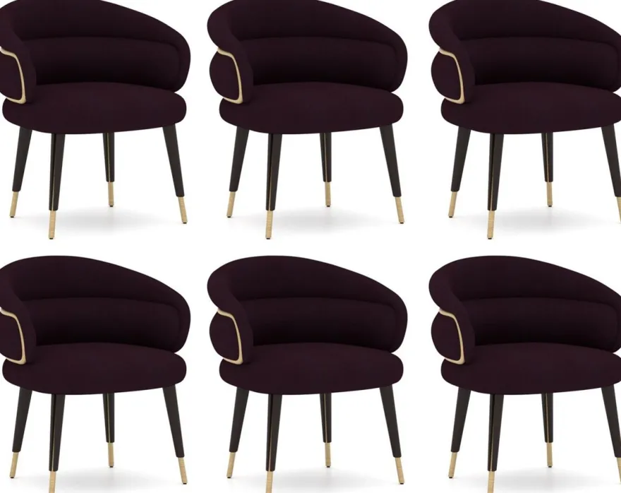 Casa Padrino Luxus Esszimmer Stuhl 6er Set Lila / Schwarz / Beige - Küchen Stühle mit Armlehnen - Esszimmer Möbel - Restaurant Möbel - Hotel Möbel - Luxus Möbel