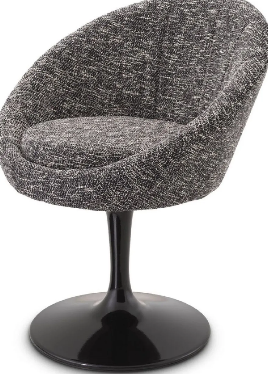 Casa Padrino Luxus Esszimmerstuhl Schwarz 67 x 57 x H. 78,5 cm - Drehstuhl im 60er Jahre Design - Luxus Esszimmer Möbel