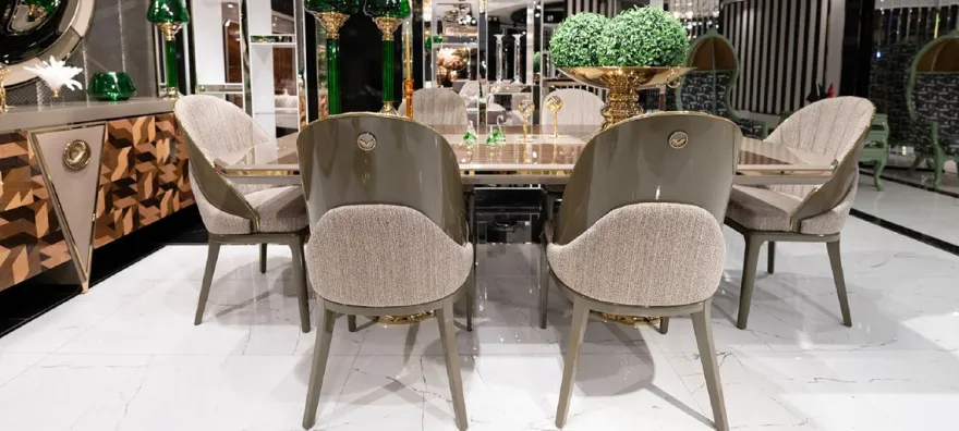 Casa Padrino Luxus Esszimmer Stuhl 6er Set Grau / Gold - Luxus Küchenstühle - Esszimmer Möbel - Restaurant Möbel - Luxus Möbel