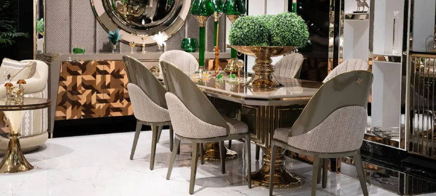 Casa Padrino Luxus Esszimmer Stuhl 6er Set Grau / Gold - Luxus Küchenstühle - Esszimmer Möbel - Restaurant Möbel - Luxus Möbel