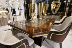Casa Padrino Luxus Esszimmer Set Grau / Braun / Gold - 1 Esstisch & 6 Esszimmerstühle - Luxus Esszimmer Möbel - Luxus Qualität