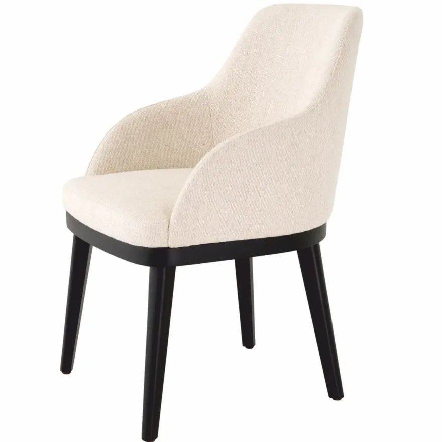 Casa Padrino Luxus Esszimmer Stuhl mit Armlehnen Naturfarben / Schwarz H. 79 cm