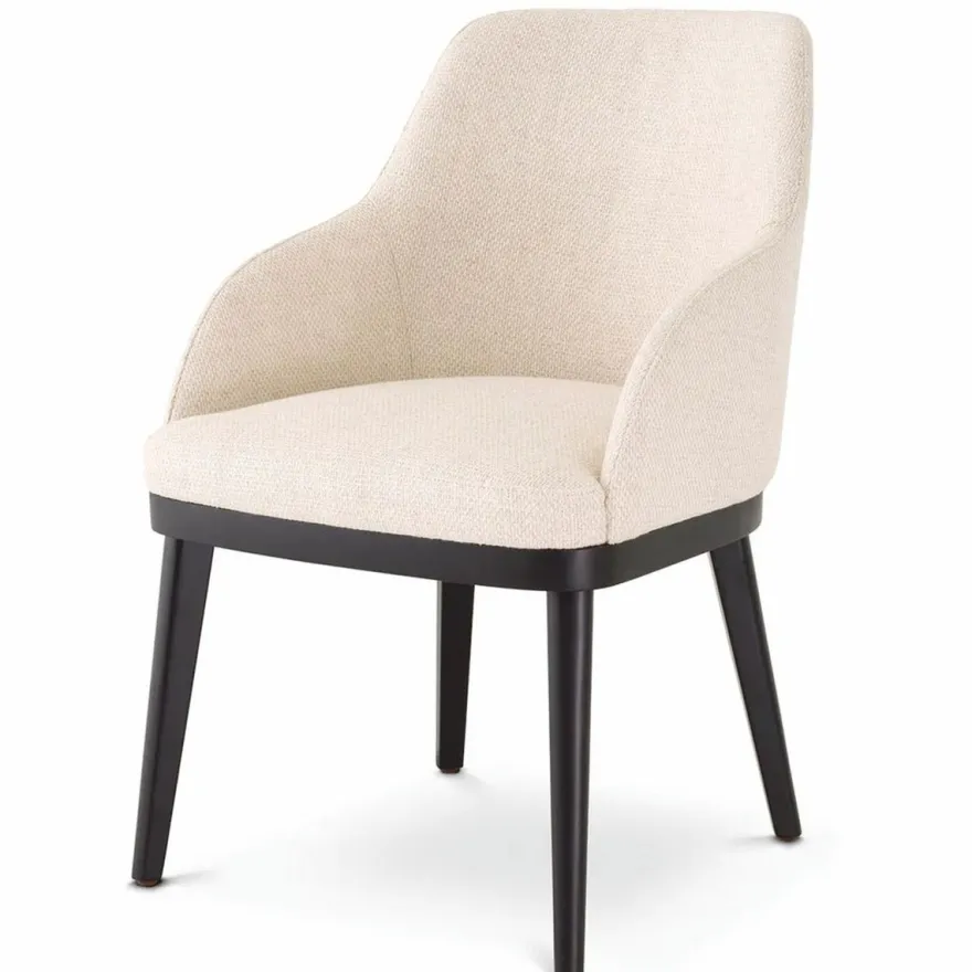 Casa Padrino Luxus Esszimmer Stuhl mit Armlehnen Naturfarben / Schwarz H. 79 cm