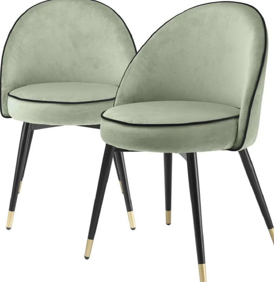 Casa Padrino Luxus Esszimmerstuhl Set Pistaziengrün / Schwarz / Messing 55 x 64 x H. 83 cm - Esszimmerstühle mit edlem Samtstoff - Esszimmer Möbel
